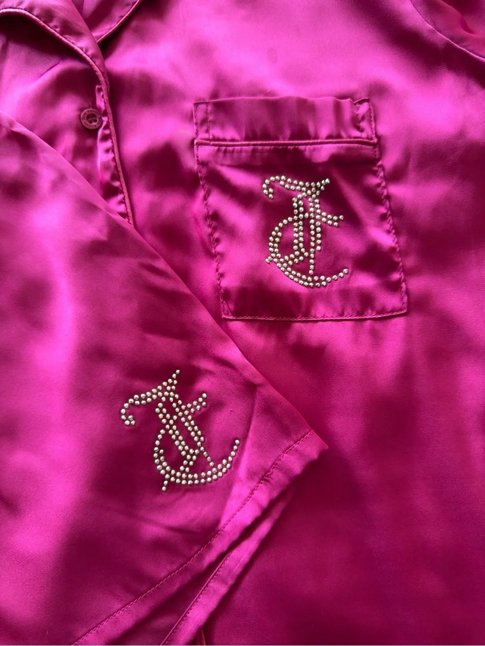 Juicy Couture Satin Pajama Set | Women’s Small | Pink Rhinestone PJ Shorts Set